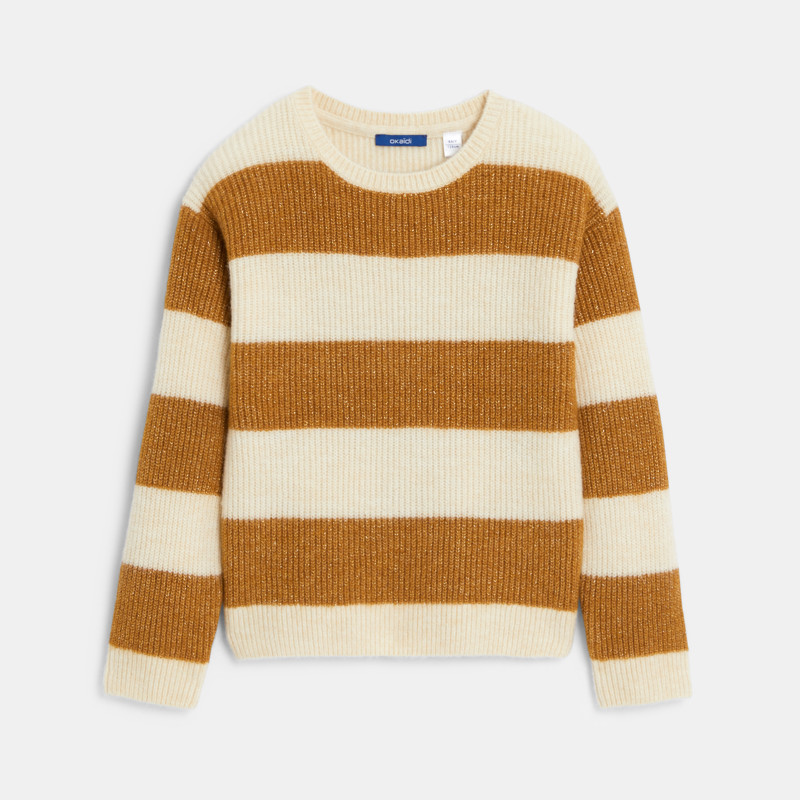 Jersey de rayas de canalé marrón niña