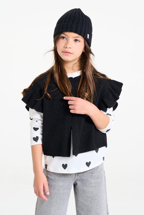 Gilet manches papillon noir Fille 1