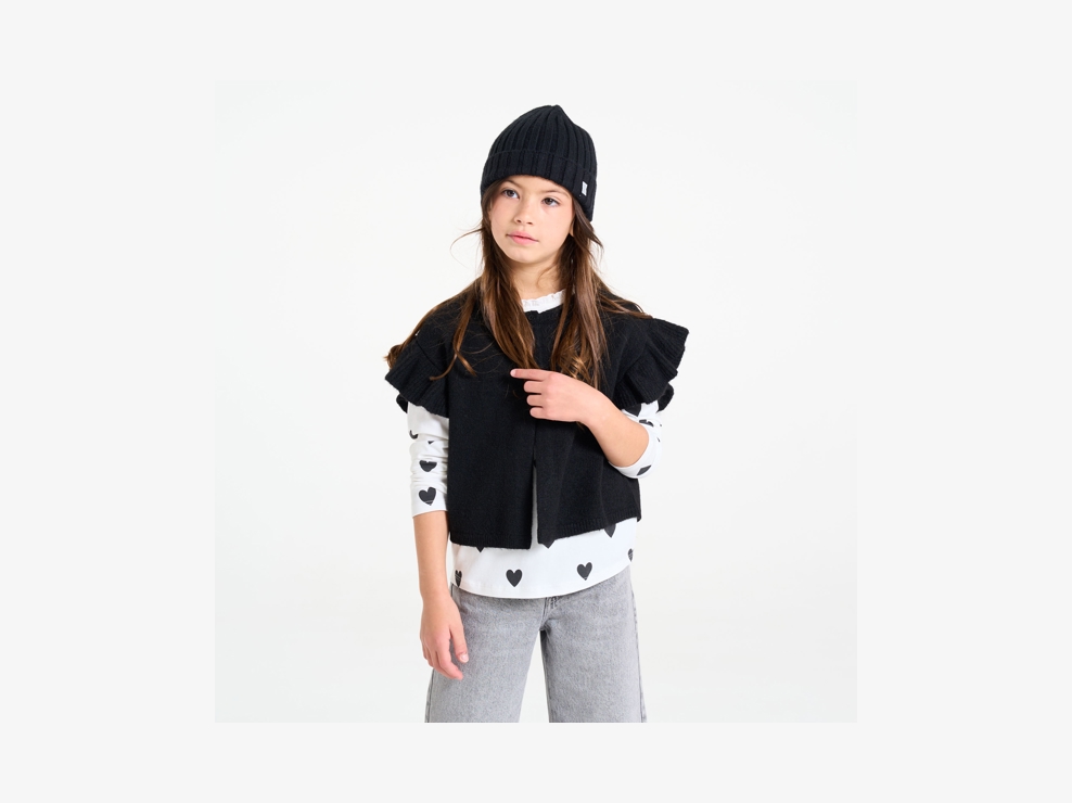 Cardigan nero con maniche a sbuffo per bambina 1