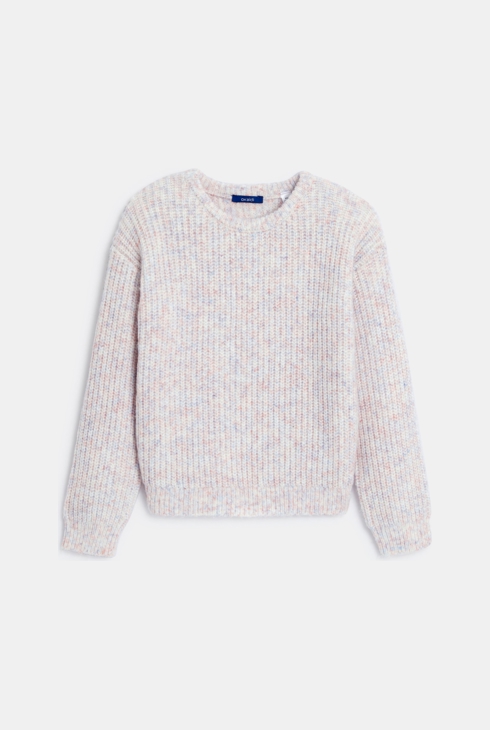 Pullover girocollo rosa a coste per bambina 1