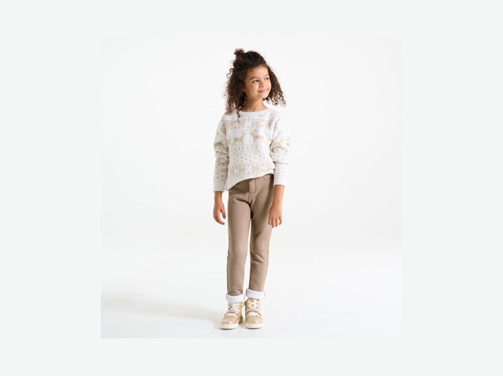 Dunkelbeige Jeggings aus Milano-Jersey mit Pailletten für Mädchen 1