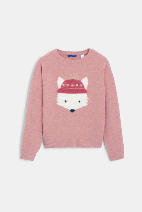 Roze trui met jacquardmotiefje voor meisjes 1