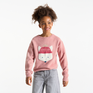 Pull motif jacquard rose Fille 1