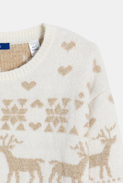 Irisierender Jacquard-Pullover in Ecru für Mädchen 2