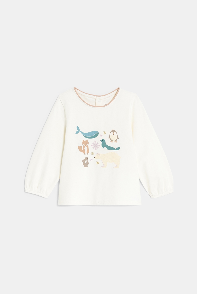 T-shirt manches longues animaux blanc bébé fille 1