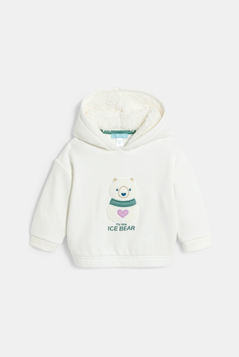 Baby-Sweatshirt mit Kapuze, Sherpa-Futter und gesticktem Bären für Mädchen 2