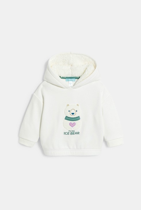 Baby-Sweatshirt mit Kapuze, Sherpa-Futter und gesticktem Bären für Mädchen 1