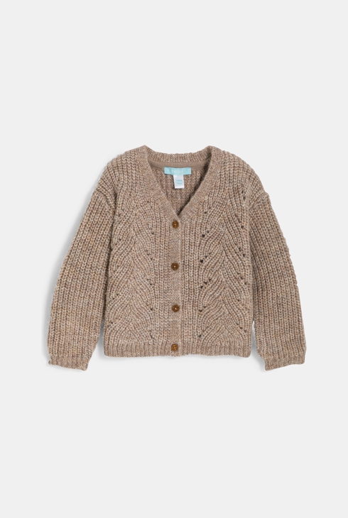 Gilet chaud maille tricot beige bébé fille
