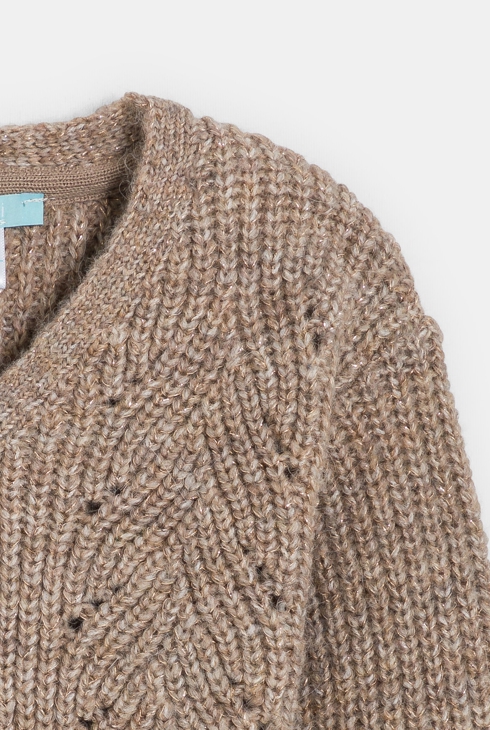 Gilet chaud maille tricot beige bébé fille