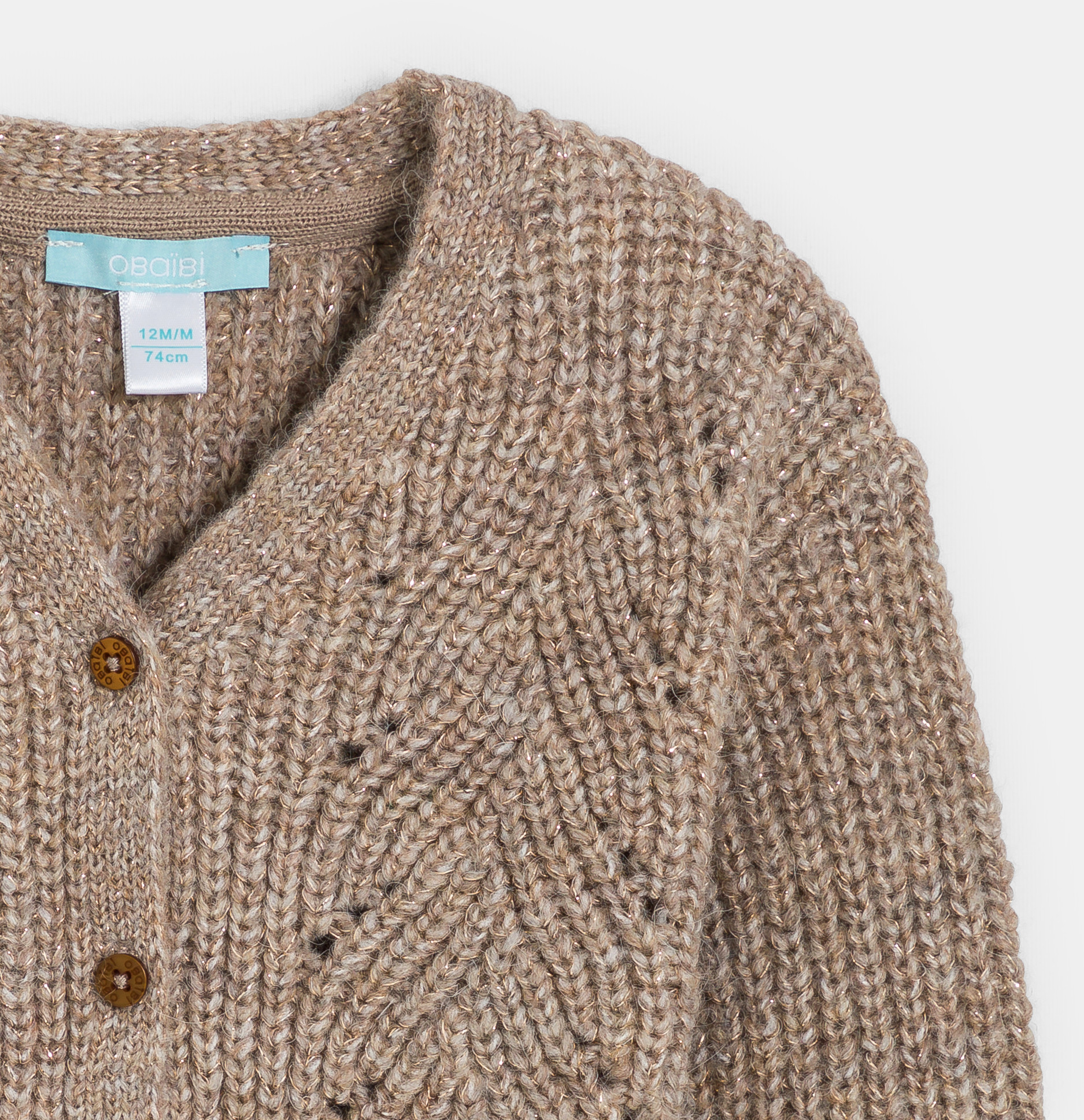 Bež dekliška pletena topla jopica za dojenčke 2