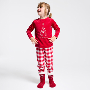 Pyjama 2 pièces motif sapin rouge Fille 1