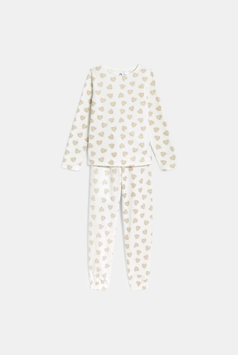 Pyjama 2 pièces motif cœur pailleté blanc Fille