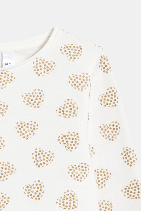 Pyjama 2 pièces motif cœur pailleté blanc Fille