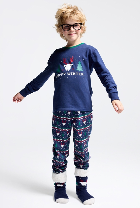 2-teiliger blauer Pyjama mit Wintermotiv für Jungen 2