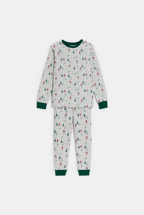 Grauer Velours-Pyjama mit Tannenmotiv für Jungen 1