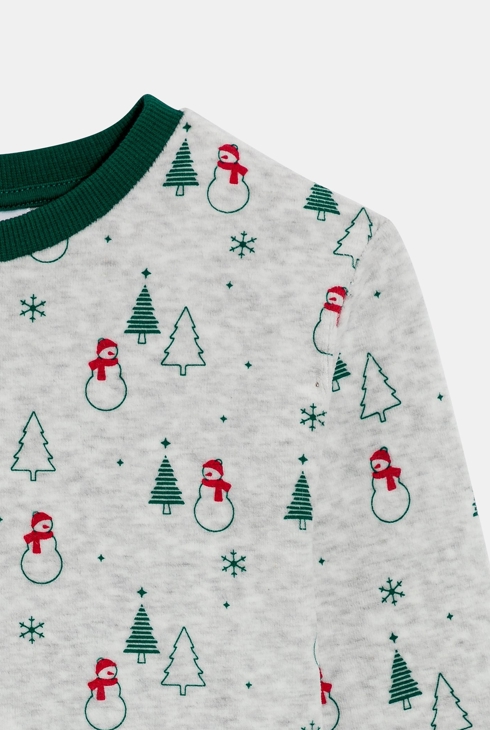 Grauer Velours-Pyjama mit Tannenmotiv für Jungen 2