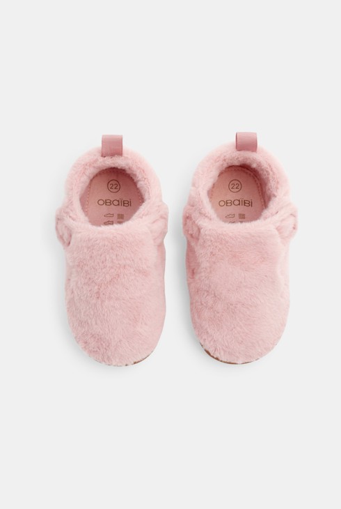 Chaussons fausse fourrure rose bébé fille 2