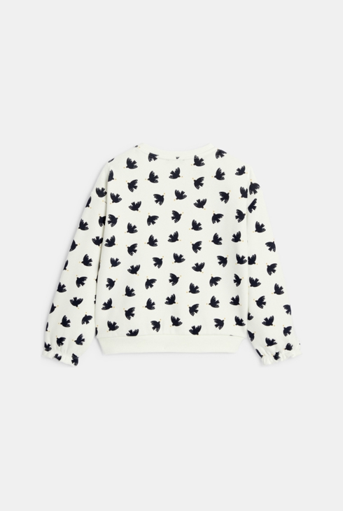 Girl's white bird motif fleece sweatshirt 2