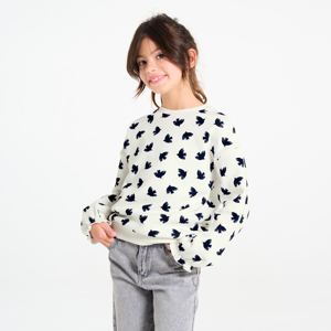 Sweat-shirt en molleton motif oiseau blanc Fille 1