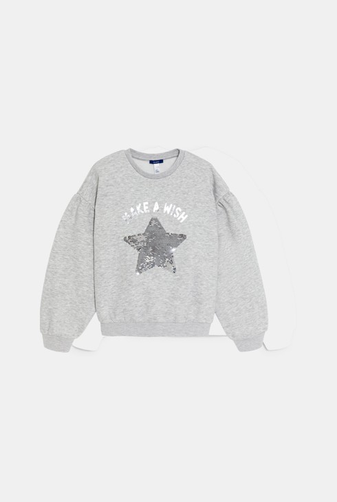 Sweat-shirt à sequins magiques gris chiné Fille 1