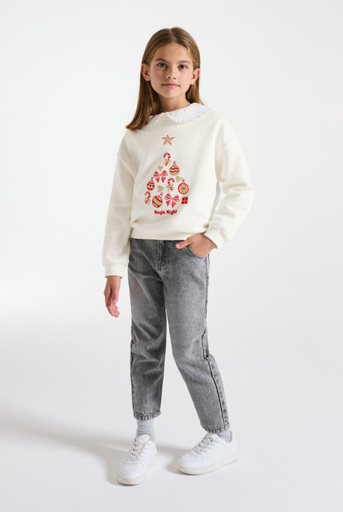 Bijeli pulover s prazničnim motivom za djevojčice 1