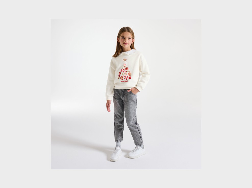 Sweat blanc à motif festif Fille 1