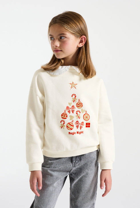 Sweat blanc à motif festif Fille 2