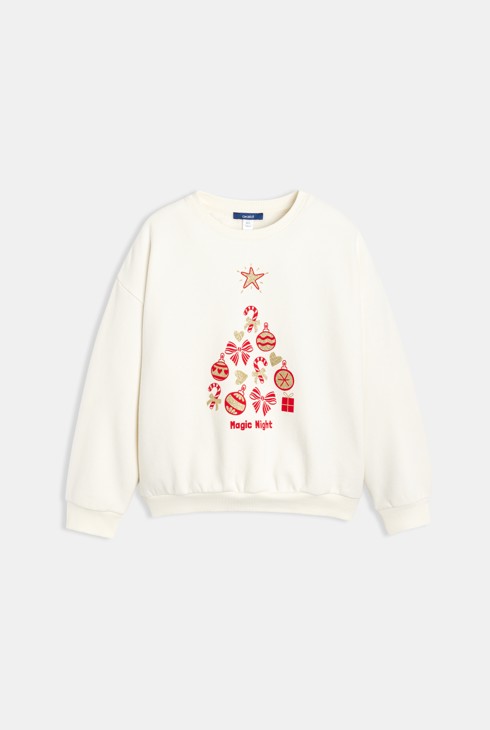 Girls' white sweatshirt with festive motif 2