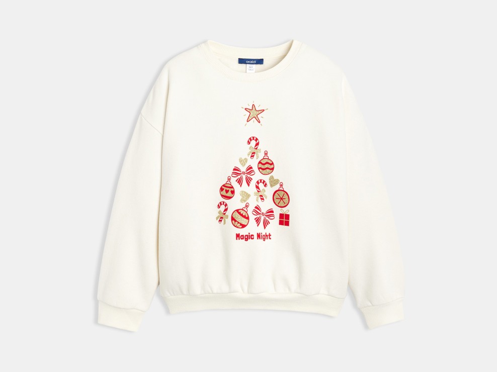 Sweat blanc à motif festif Fille 2