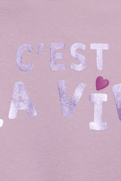 Sweat-shirt à message métallisé mauve Fille