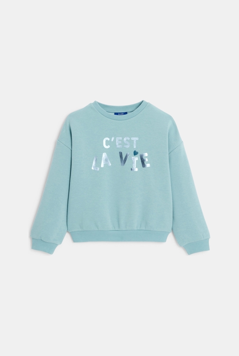 Sweat-shirt à message métallisé bleu Fille 1