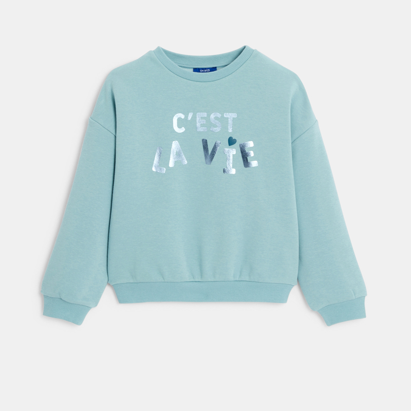 Blaues Sweatshirt mit metallischem Schriftzug für Mädchen