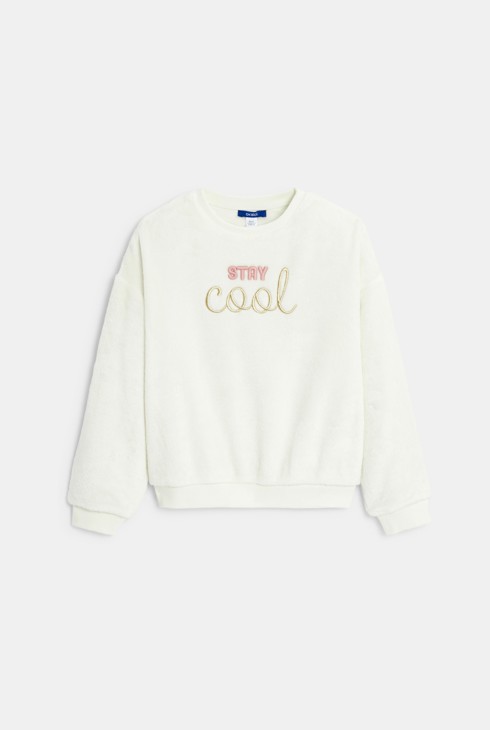 Girl's white slogan sweatshirt 1