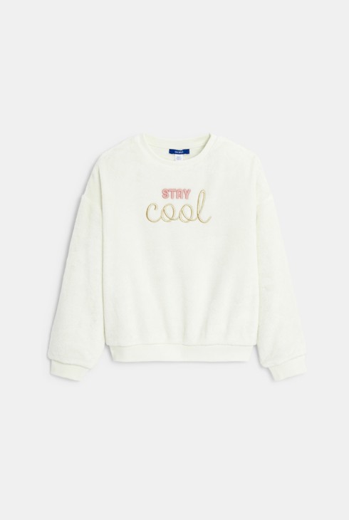 Girl's white slogan sweatshirt 1