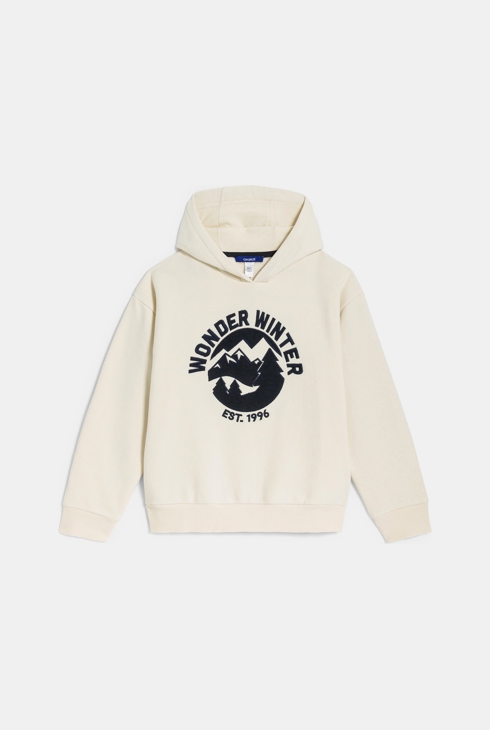 Sweat-shirt à capuche motif brodé écru Garçon