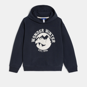 Marineblauwe sweater met kap en geborduurd motiefje voor jongens 1