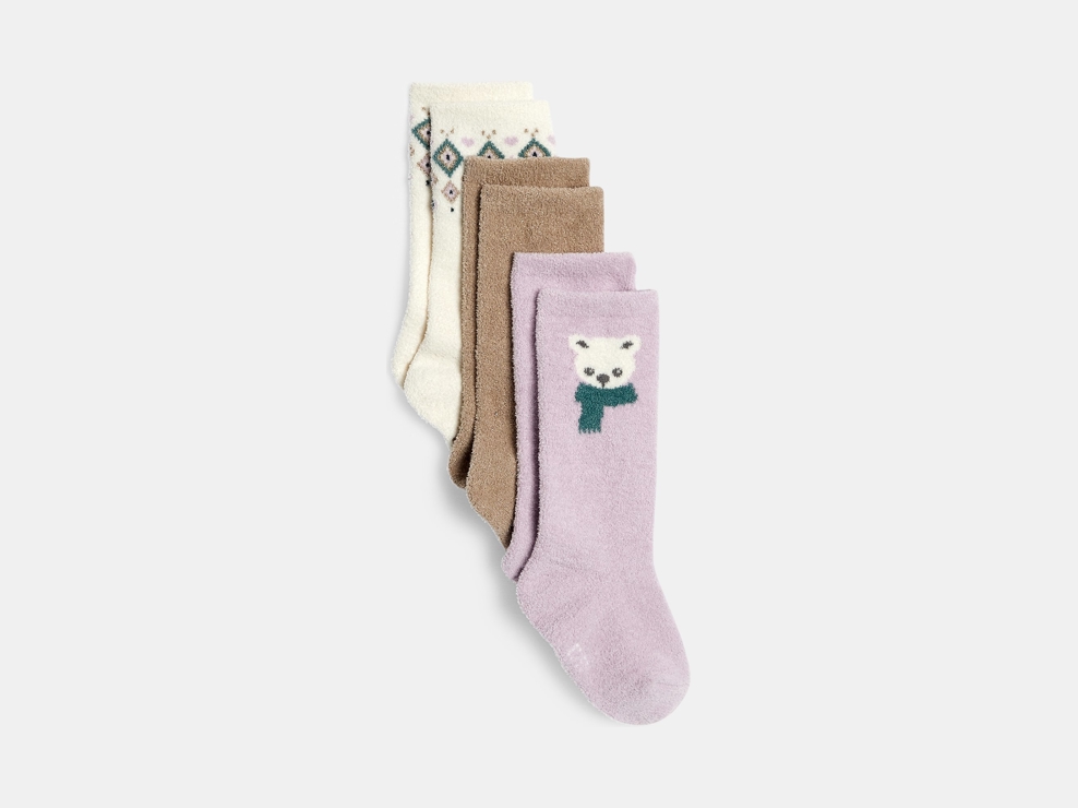 Chaussettes hautes bouclettes mauve bébé fille 1