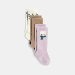 Chaussettes hautes bouclettes mauve bébé fille 1