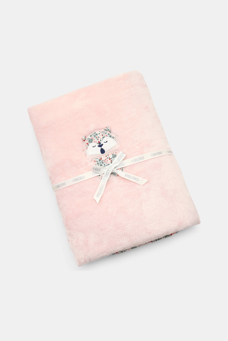 Rosa Fleece-Decke mit besticktem Samt Baby Mädchen 1