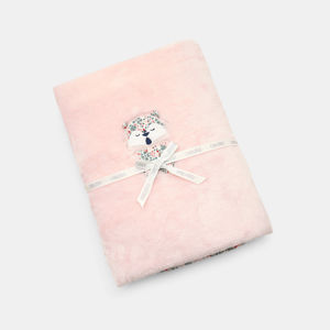 Couverture polaire velours brodée rose bébé fille 1