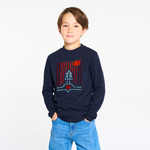 Marineblauw T-shirt met raketmotief voor jongens 1