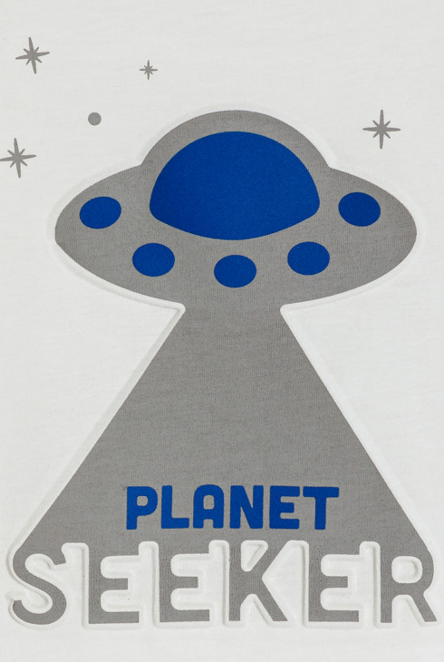Boy's white UFO motif T-shirt 2