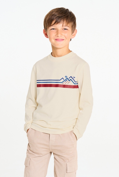 Beigefarbenes T-Shirt mit Bergmotiv für Jungen 1