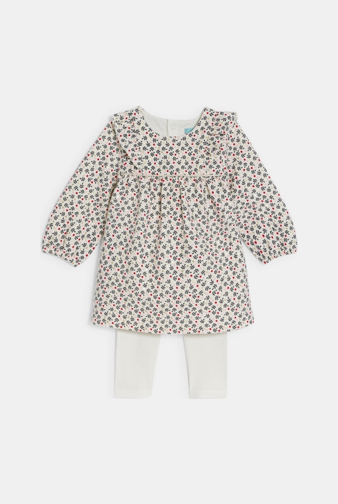 Robe fleurie irisée et legging blanc bébé fille