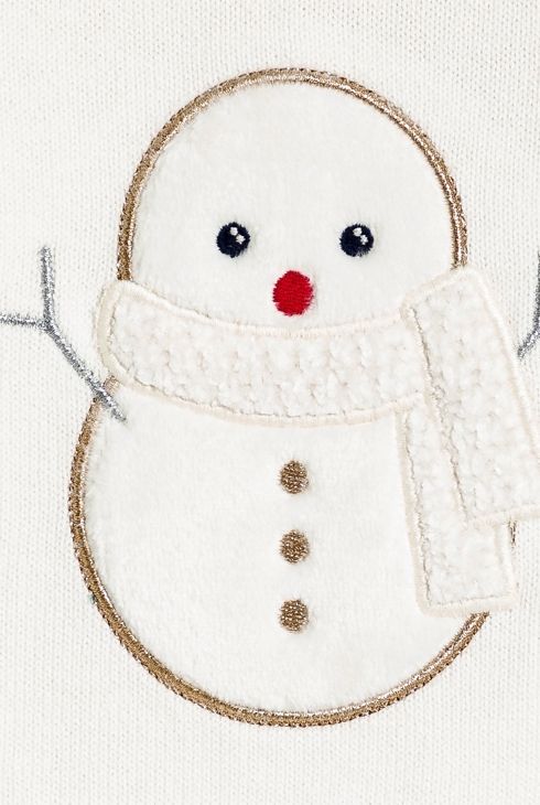 Weißer Baby-Strickpullover mit Schneemann für Mädchen 2