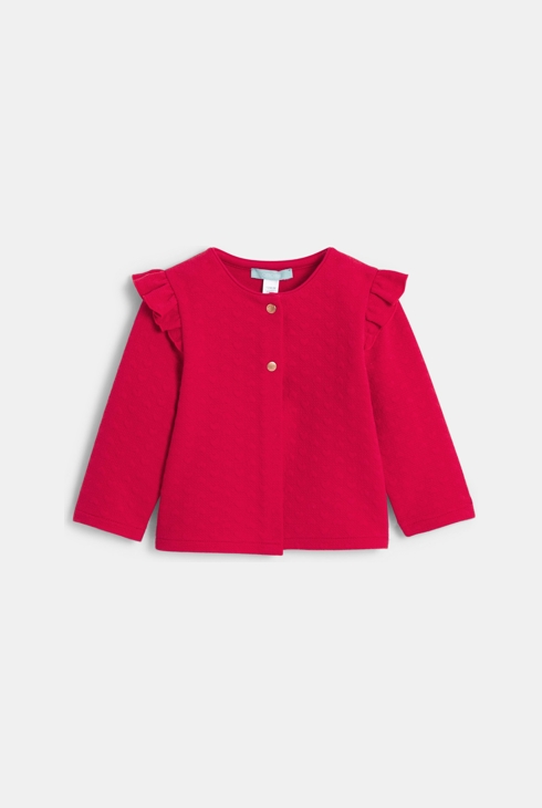 Cardigan rosso in cotone fantasia cuori per neonata 1