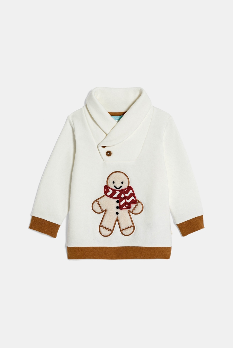 Sweat col châle polaire biscuit blanc bébé garçon 1