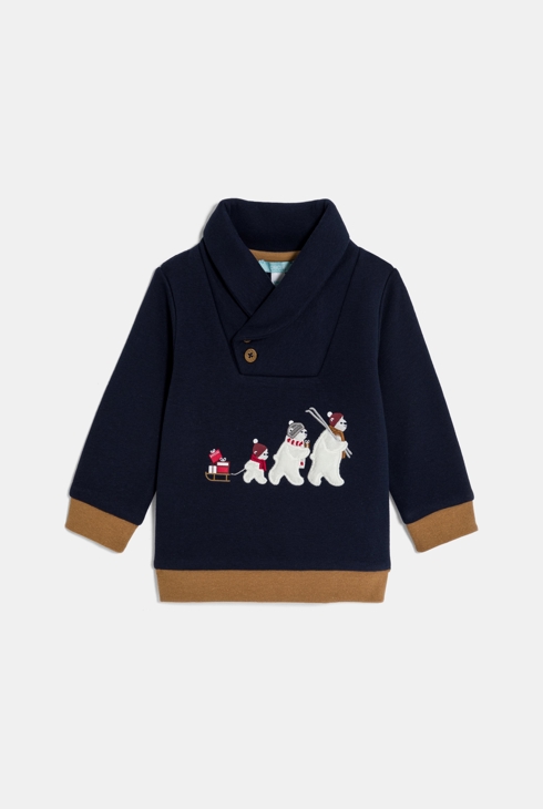 Sweat col châle polaire ours bleu bébé garçon