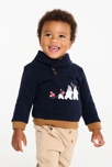 Blaues Sweatshirt aus Fleece mit Schalkragen und Bär Kleinkind Junge 1
