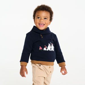 Blauwe fleece sweater met sjaalkraag en beertjes voor babyjongens 1